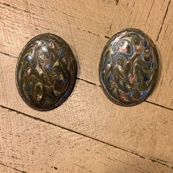 Vintage Sparkly Green, Pink & Blue Earrings 80 90 - Picture 3 of 8